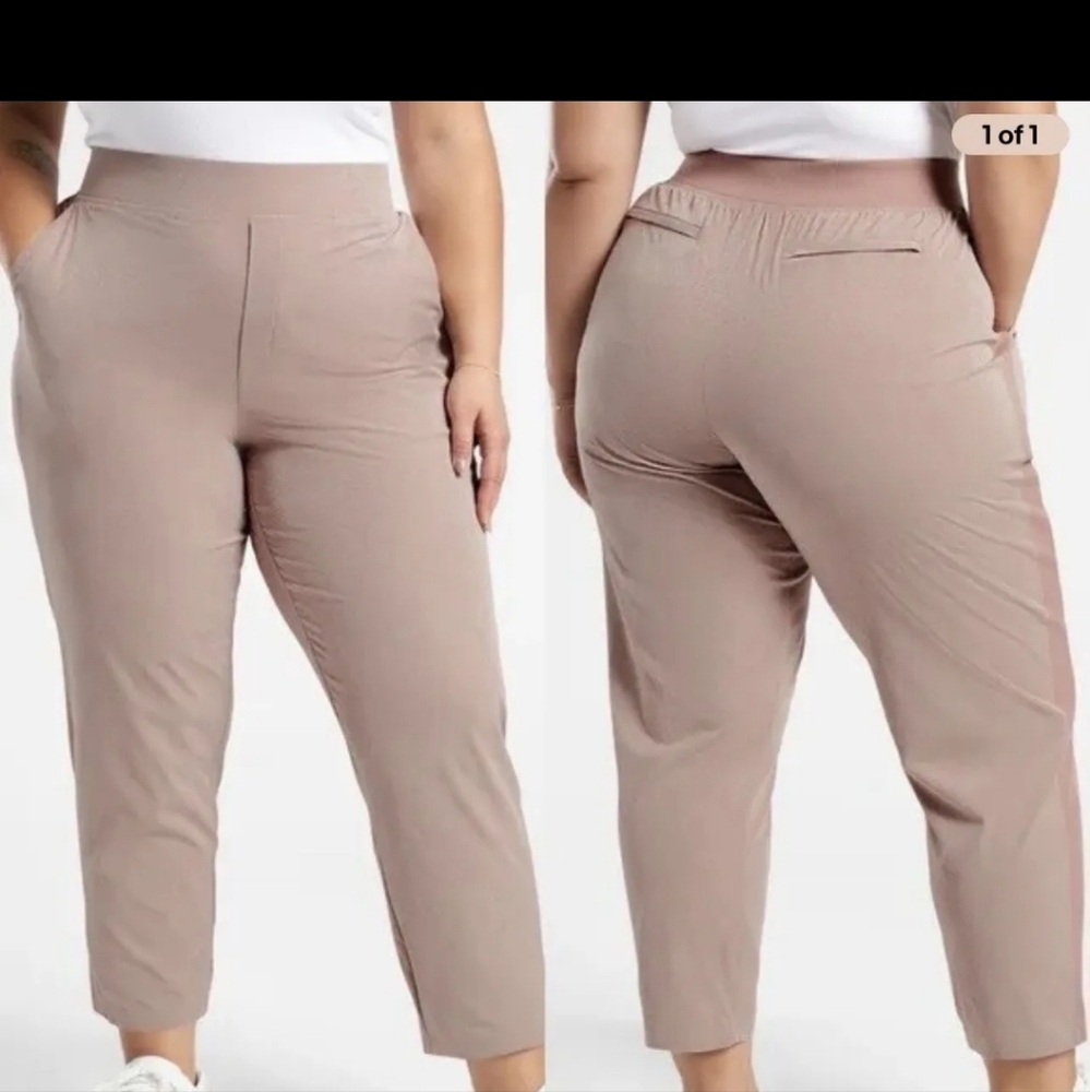 Athleta Pants Womens Size 18 Brooklyn Textured Ankle Pant Peachy Beige EUC